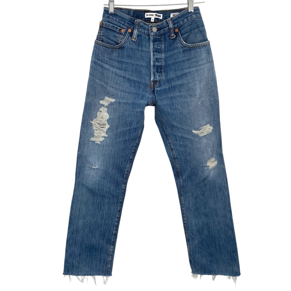 Re/Done x Levi’s High Rise Distressed Jeans Straight Leg Ankle Crop
